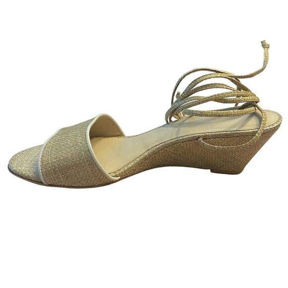 Cult Gaia Mirai Ankle Wrap Wedge Sandals Leather Straw Natural Beige Size 39.5 - Picture 8 of 14